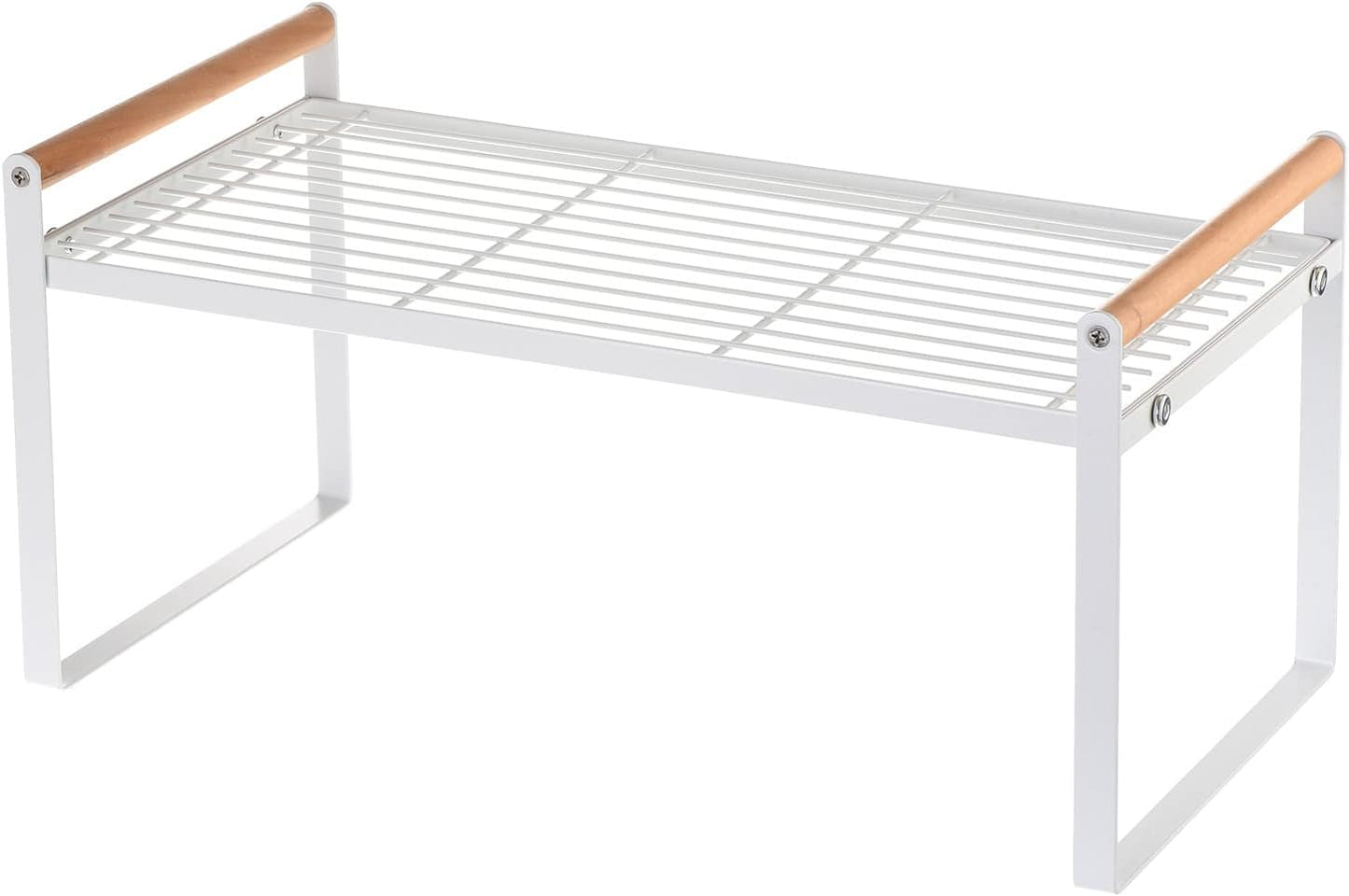 PATIKIL Kitchen Cabinet Shelf Organizer, Wood Counter Shelf Stackable Storage Shelf For Cupboard, Pantry, Corner, Under Sink - White