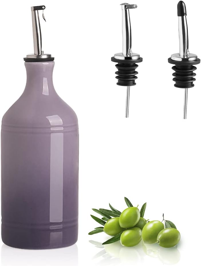 Sweejar Ceramic Olive Oil Dispenser Bottle, Opaque Oil Cruet Protects Oil to Reduce Oxidation, Suitable for Storage Oil, Vinegar, Coffee Syrups & Other Liquids, Pack of 1, 15.5 Fl Oz (Gradient Purple)