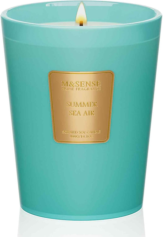 M&SENSE Summer Sea Air Scented Candle Home Decor, Natural Soy Wax,4.1oz 60 Hours Long Lasting Slow Burning, Aromatherapy Candle for Stress Relief