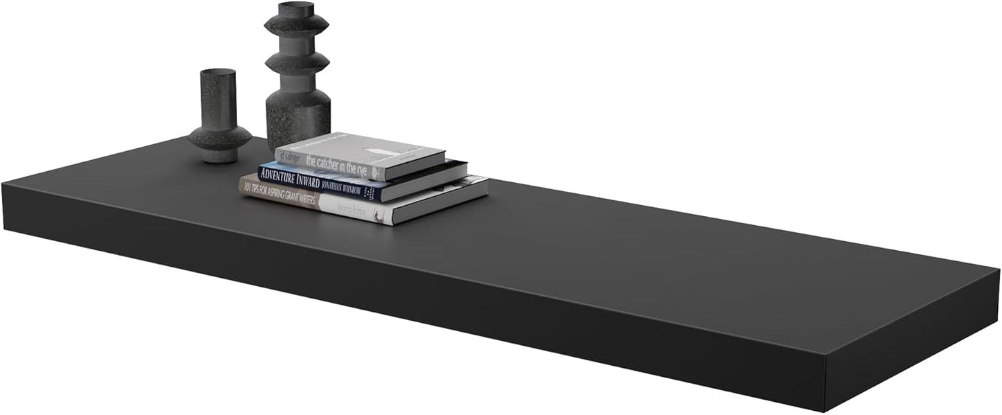 Large Floating Shelves for Wall Set of 1 Wooden Wall Shelves 36 in x 12.75 in x 2 in Room Decor Long Shelf with Invisible Wall Mount Bracket for Bedroom Kitchen Living Room Black