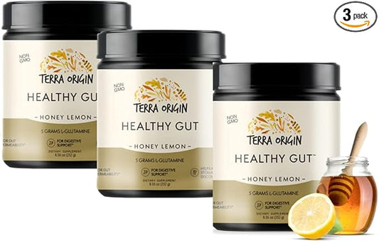 TERRA ORIGIN Healthy Gut Powder Honey Lemon 3-Pack, 90-Servings 90-Servings (Three, 30-Serving Tubs)