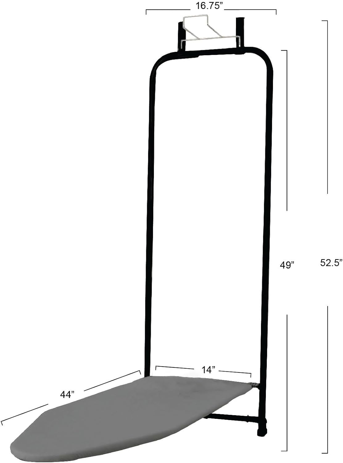 Household Essentials Over-The-Door Ironing Board with Iron Holder | Compact, Self-Closing Design with Cotton Cover and Padding | Space-Saving Ironing Board for Dorms, Apartments, and Small Spaces