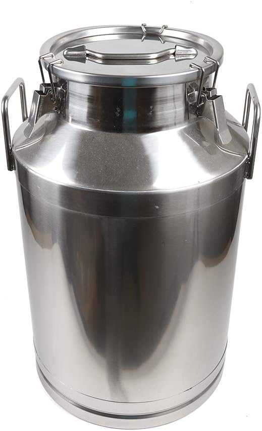 Stainless Steel Milk Can, 60L/15.9 Gallon Heavy Duty Airtight Storage Canister Milk Bucket with Lid, Embedded Silicone Milk Jug Wine Pail Water Cereals Bucket with Three Latches and Two Handles