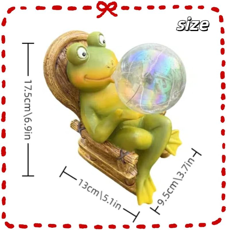 Garden Solar Frog Statue with Glowing Bubble Resin Figurine Outdoor Light Decor Hand-Painted Whimsy for Yard Patio Porch Fairy Decoration Housewarming Unique Gifti for Women