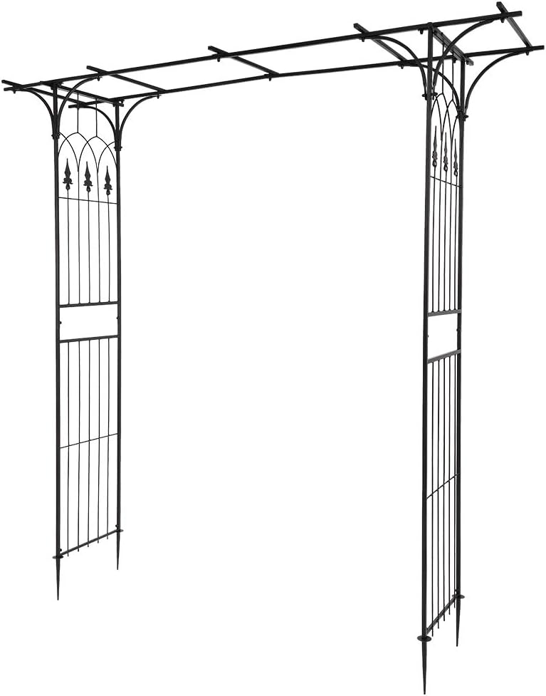Outvita 7Ft Garden Arch Arbor, Steel Frame Stand Trellis, Arbour Archway for Wedding Ceremony Decoration Plant Climbing Rose Vines Lawn Courtyard Patio Pathway Black