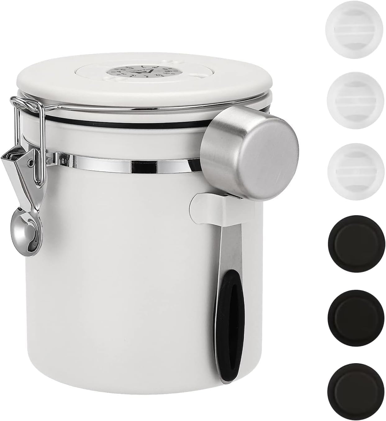 ShanSon Coffee Canister Airtight Coffee Container Stainless Steel Coffee Bean Storage Container with Scoop Coffee Canister for Beans Grounds Sugar Flour Tea Cereal,16OZ, White