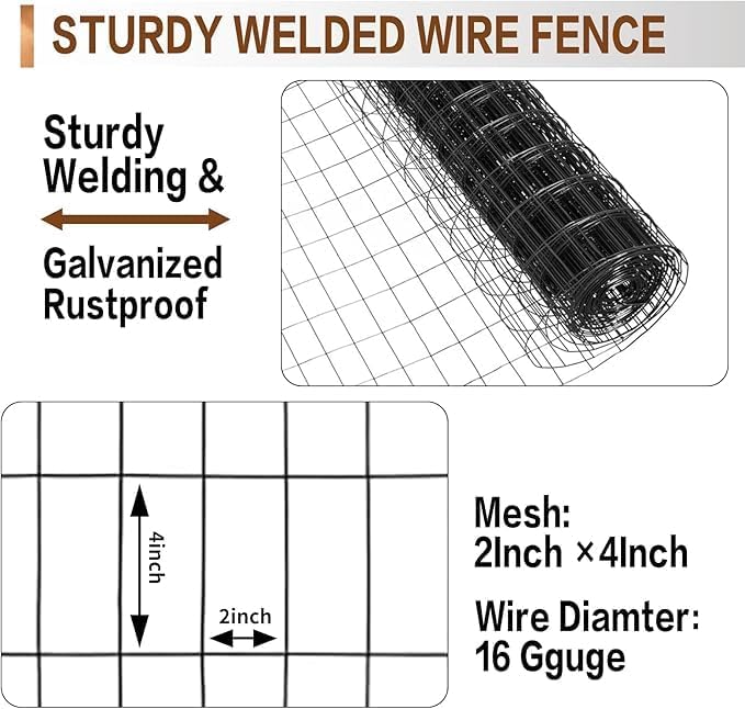 Tongmo 4 ft x 50 ft Black PVC Coated Welded Wire Fence, 16GA Garden Chicken Wire Fence Roll, Mesh Size 2" x 4" Hardware Cloth, Ideal for Yard Protection and Poultry Netting