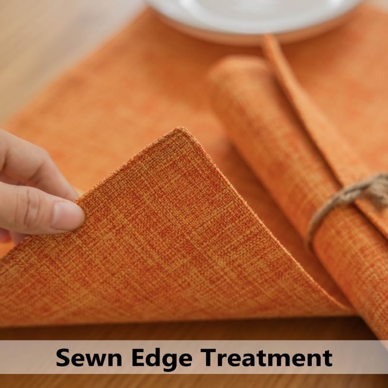 Demetex Orange Placemats Set of 4 Fall Linen Place Mats Decorative Heat Resistant Cloth Table Mats for Party Birthday Thanksgiving Dinner, 13x19 inch, Orange