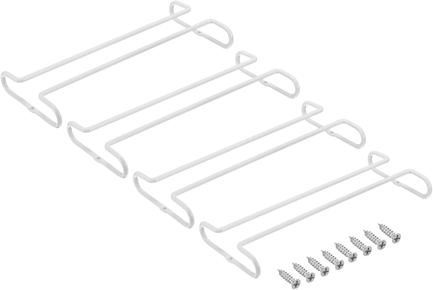 uxcell Wine Glass Rack Under Cabinet, 4Pcs 10-Inch Stemware Wine Glass Hanging Rack Stainless Steel Wine Glass Organizer Storage Hanger for 5mm Stemware Column, White