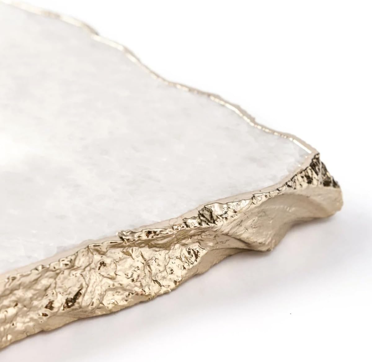Generic White Quartz Agate Cheese Board Platter Tray Gold Plated Edges Agate Slab for Table Centrepiece Geode Stone Gifts For House Warming, Engagement, Wedding, Christmas