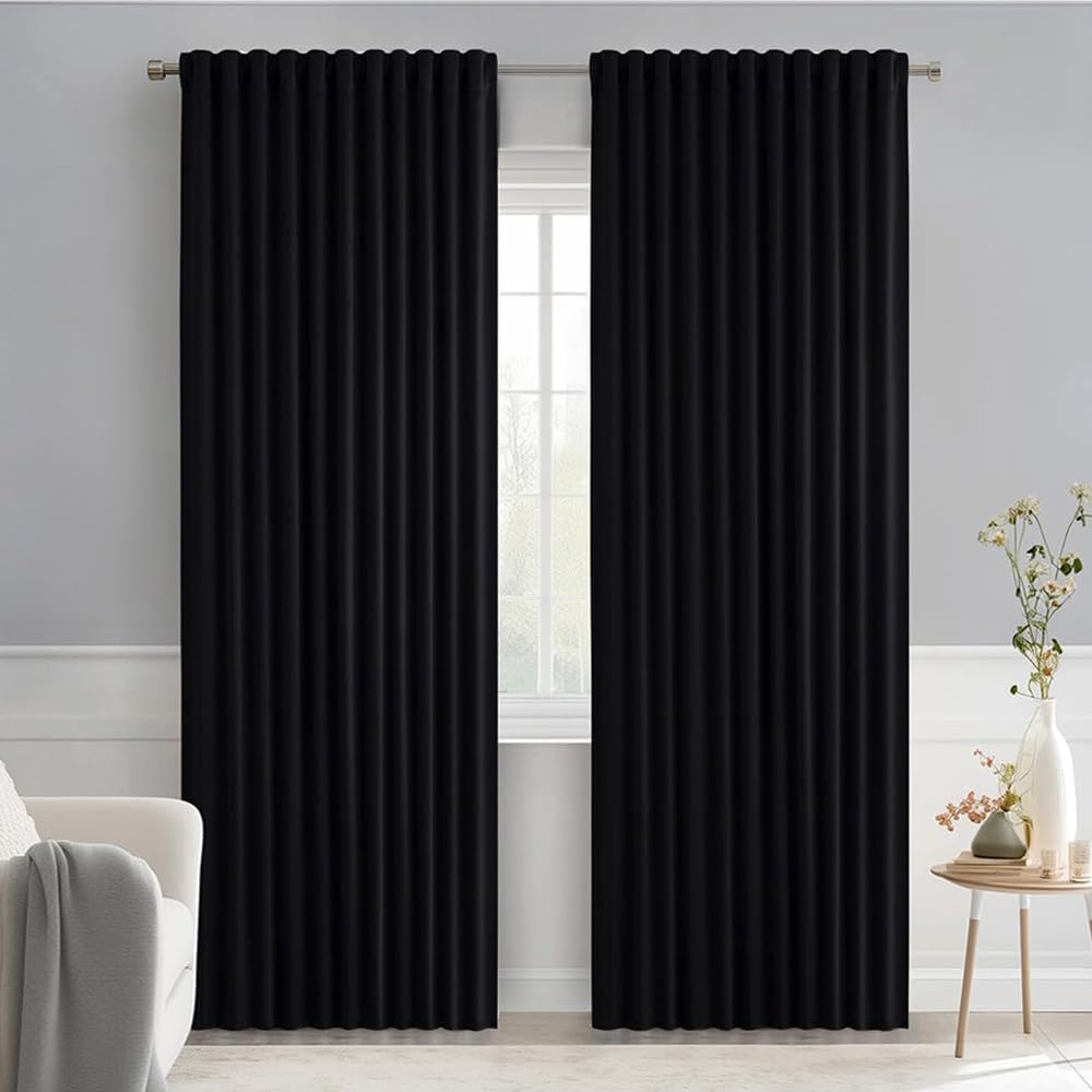 MIULEE Black Back Tab Blackout Curtains 84 Inch Length 2 Panels Set for Living Room Bedroom, Halloween Rod Pocket/Pinch Pleat Thermal Insulated Room Darkening Pleated Light Blocking Drapes, W66 x L84