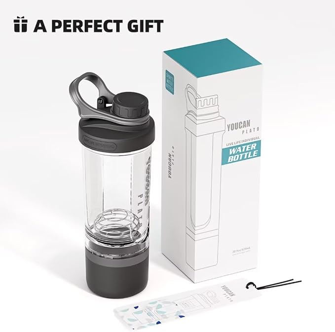 21oz Protein Shaker Bottle with Powder Storage Container-Shaker Cups for Protein Shakes-pre workout bottle-Mixer Cup-Gym Sport Water Bottle -Made with Tritan BPA Free,with Wire Whisk Balls (Black)