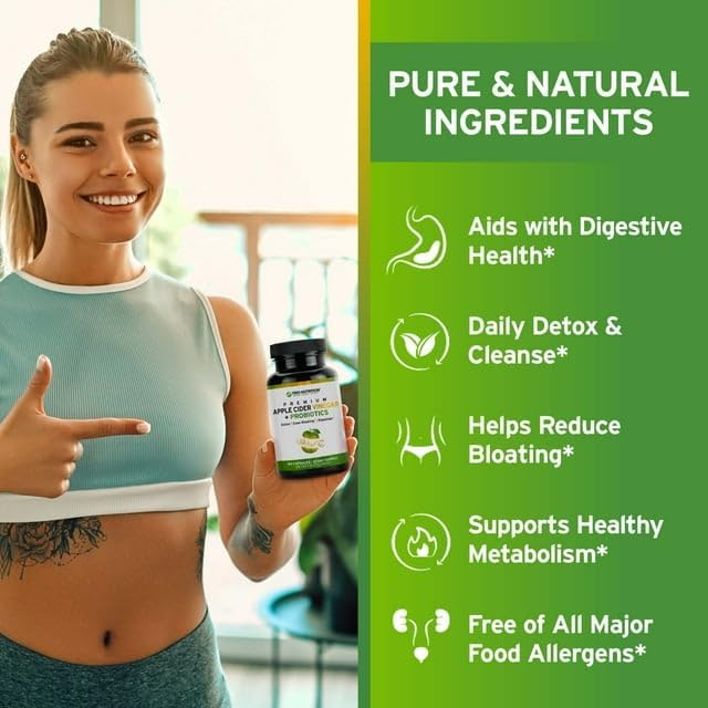 TRIO NUTRITION Apple Cider Vinegar Capsules with Billions of Multi-Strain Probiotics & L-Carnitine - Sugar Free ACV Capsules with The Mother for Gut Health, Immunity, Body Cleanse & Healthy pH*