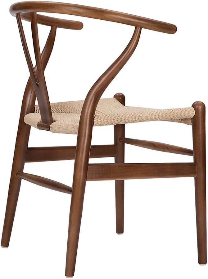 Wishbone Chair Natural Solid Wood Dining Chair/Hans Vegner Y Chair Rattan and Wood Accent Armrest Chairs (Ash Wood - Walnut 2 Chairs)