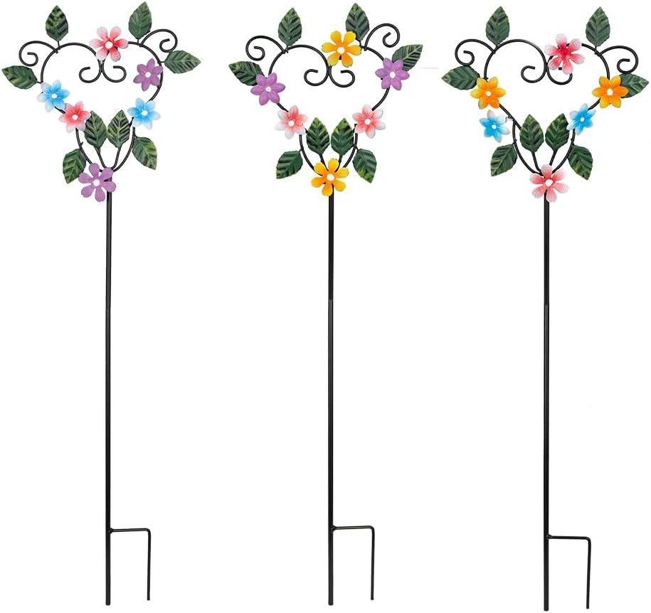 Metal Flowers Decorative Garden Stakes, 22.1 ''H Heart Shape Metal Flowers for Outside Yard Art Garden Stakes,Spring Outdoor Decor Housewarming Present for Women Mom Grandma