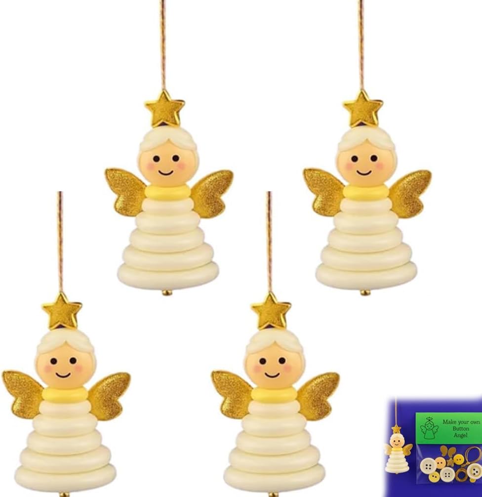 DIY Christmas Button Ornament Making Set - Snowman/Santa/Angel, Fun Holiday Craft Kit for All Ages, Ideal Xmas Tree Hanging Decor & Festive Gifts (Angel 4)