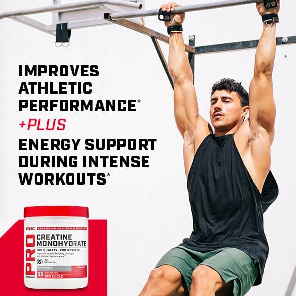 GNC Pro Performance Creatine Monohydrate Powder | Science-Backed | Improves Muscle Building, Strength and Athletic Performance | Banned Substance Free | 50 Servings
