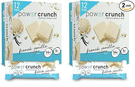 Power Crunch Protein Wafer Bars, High Protein Snacks with Delicious Taste, French Vanilla Creme, 1.4 Ounce (12 Count) (Pack of 2)