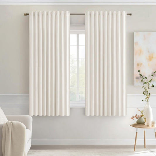 MIULEE Ivory Back Tab Blackout Curtains 63 Inch Length 2 Panels Set for Living Room Bedroom Privacy, Rod Pocket/Pinch Pleat Thermal Insulated Room Darkening Pleated Light Blocking Drapes