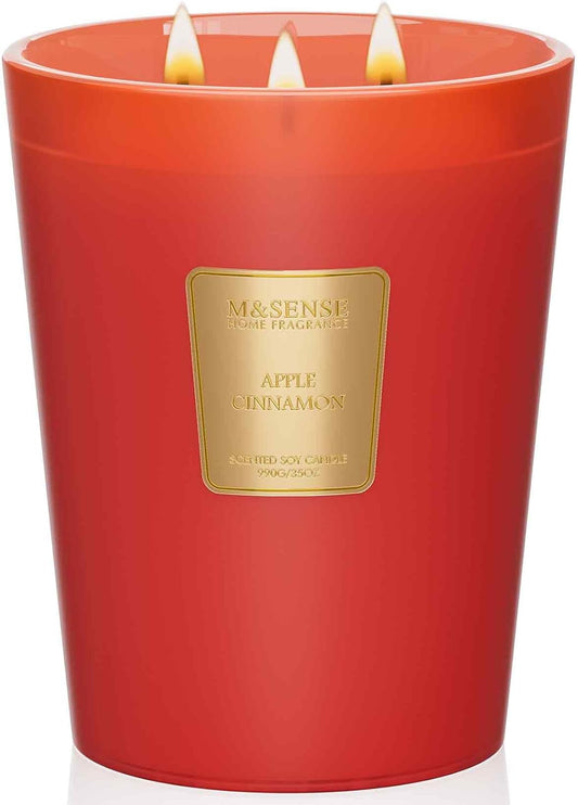 M&SENSE Apple Cinnamon Scented Candle 35oz 150H Burn Time Long Lasting, 3-Wick Natural Aromatherapy Candle Highly Scented, Home Fragrance Housewarming Gifts