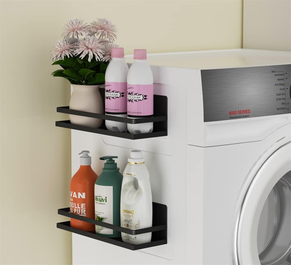 Magnetic Spice Rack Holder Paper Towel Holder with Hook for Refrigerator Fridge Organizer for Kitchen, Space Saver Container for Kitchen/Apartment, Drill Free, Black，3 Packs