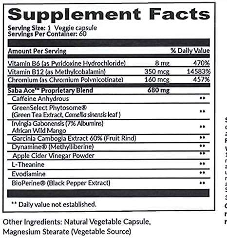 Saba ACE™- Weight Management, Suppress Hunger, Boost Energy, Enhance Mood, Boost Metabolism, and Increase Overall Performance -for Women and Men -60 Capsules