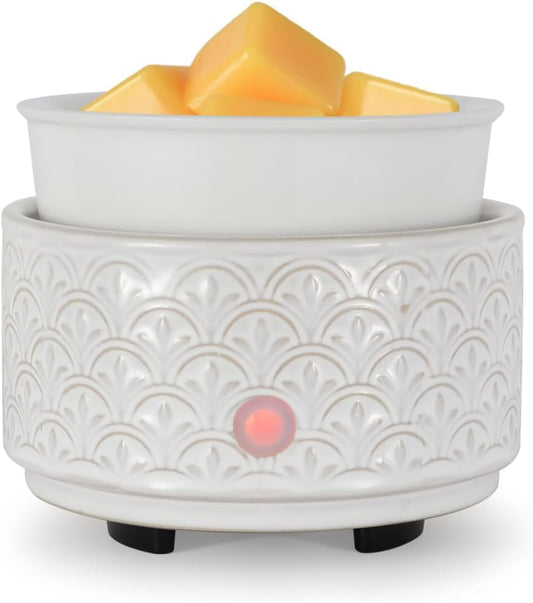 kobodon Ceramic Wax Melt Warmer - 3-in-1Electric Wax Warmer-Fragrance Candle Burner for Scented Wax Tarts and Essential Oils - Wax Melts as Gifts for Moms Grandma Women Girls（White-Gray）