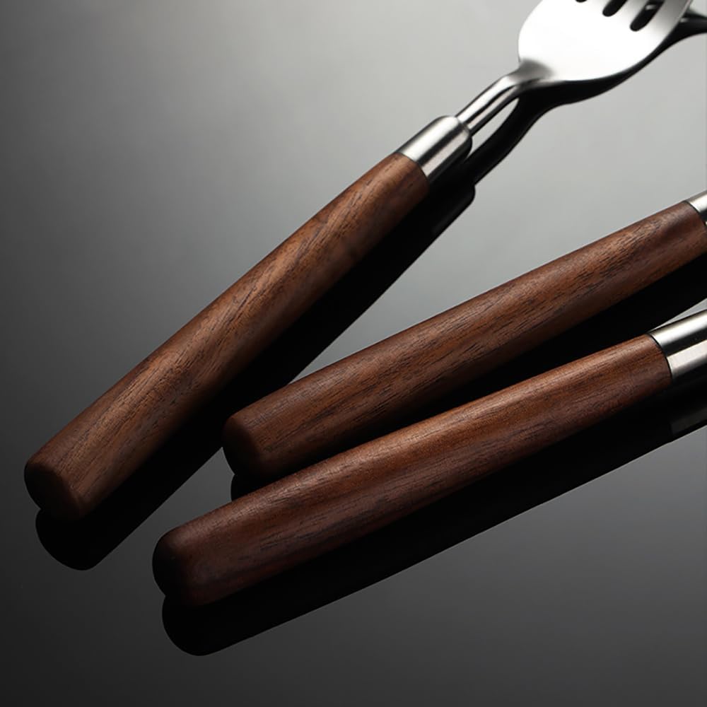 Flatware Set Wood Silverware Set for 12, Cutlery 18/8 Stainless Steel Home Kitchen Utensils Include Knifes Forks and Spoons Tableware Set Durable Dishwasher Safe 48 Piece