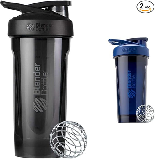 BlenderBottle 28-Ounce Strada Shaker Cups for Protein Shakes, Black and Blue