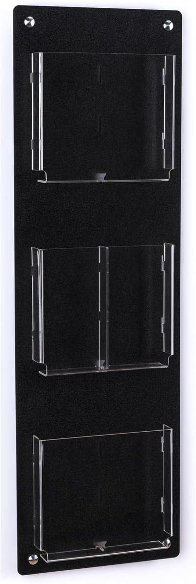 Displays2go Tiered Magazine Holder for Wall, 3-6 Adjustable Pockets, Frameless Acrylic - Black (2RP3BLK)