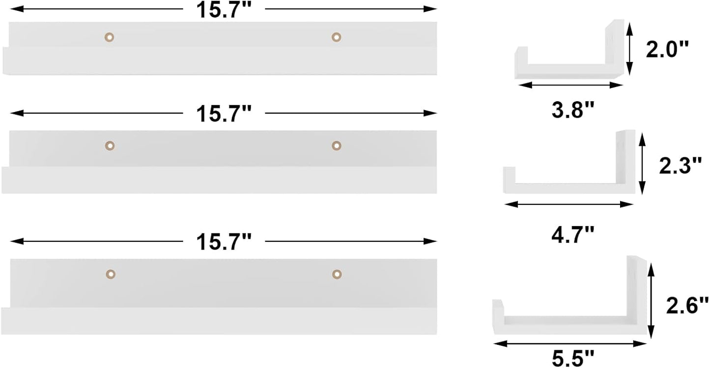 Giftgarden 16 Inch White Floating Shelves for Wall Mount, Modern Wood Wall Shelf Ledge for Bathroom Bedroom Living Room Kitchen Nursery Storage, Set of 3 Different Sizes