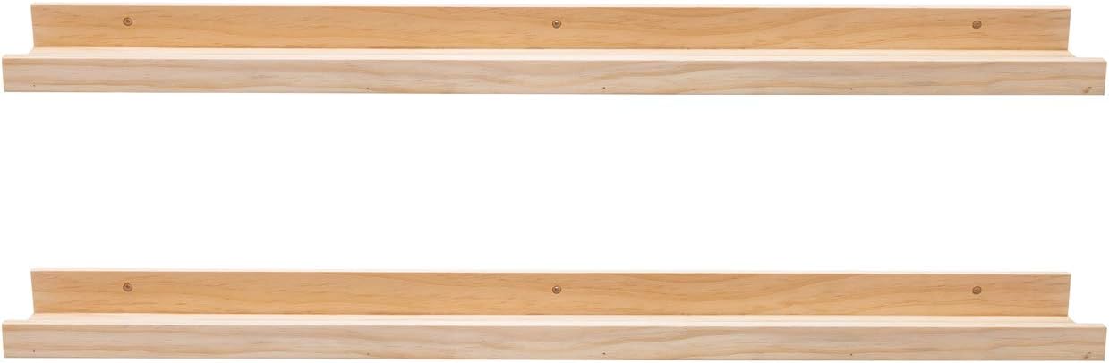 AZSKY Floating Shelves Wall Mounted Set of 2 Natural Wood Picture Shelves Wall Shelves for Bedroom Bathroom Living Room Kitchen Laundry Room Storage & Decoration 24 Inch