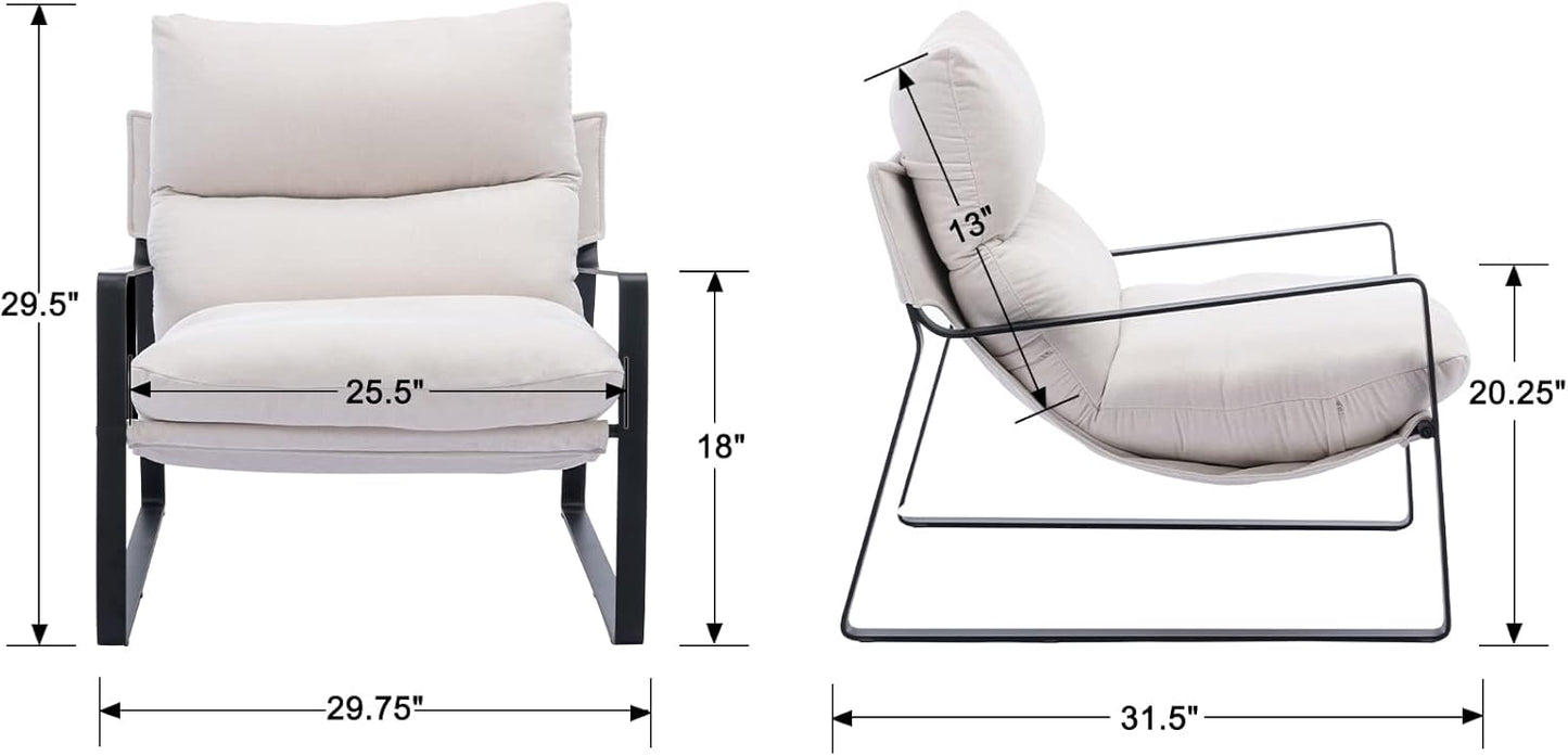 DUOMAY Mid-Century Accent Chair Armchair Set of 2, Comfy Linen Fabric Leisure Chair Lazy Chair with Metal Leg for Living Room Bedroom Office Apartment, White