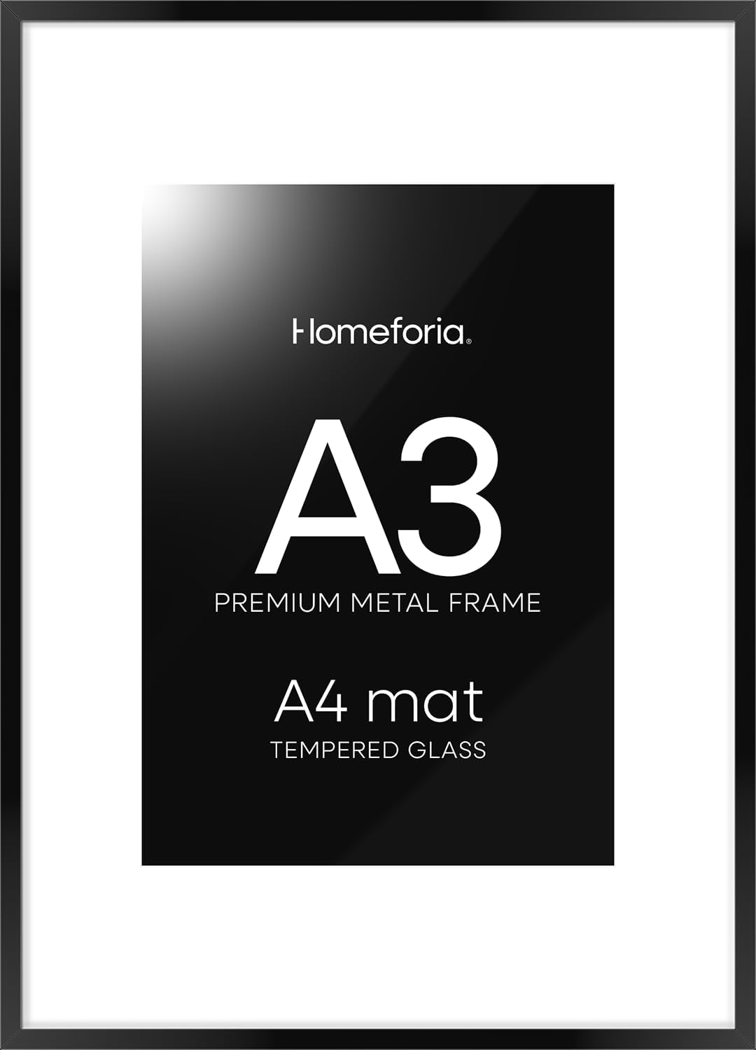 Homeforia A3 Picture Frame Black, High End Metal 11.7 x 16.5 inch Poster Frames with Mat 8.3 x 11.7 for Photo, A3 Size Frames Matted to A4 Print, 11.7x16.5 Wall Hanging Frame, Tempered Glass, Set of 1