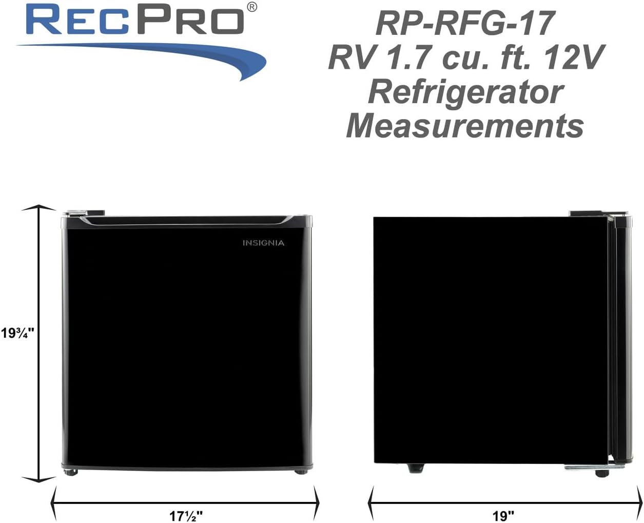 RecPro 1.7 Cu Ft 12V RV Refrigerator | Compact Fridge with Reversible Door, 2L Bottle Door Storage, 7 Temp Settings | Eco-Friendly R600A, Leveling Feet, Wire Shelf | 19.5”H x 17.5”W x 19.8”D