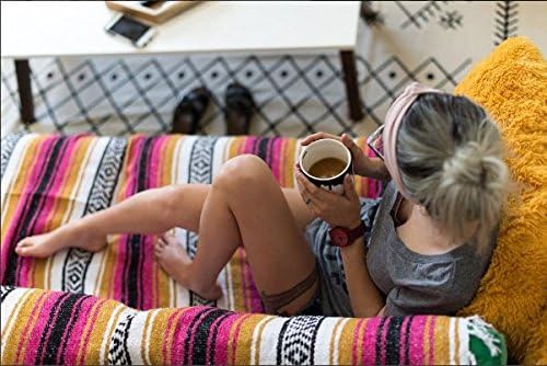 Del Mex Classic Mexican Blanket, Large Authentic Woven Falsa Throw (70"x50"), Artisan Southwest Décor for Beach, Yoga, Outdoors (Gold/Fuchsia)