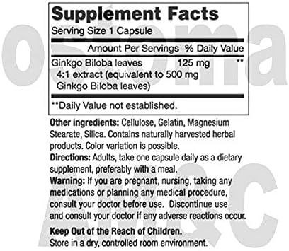 Mason Vitamins Ginkgo Biloba 500 mg 180 Gelatin 3 Bottles 540 Capsules