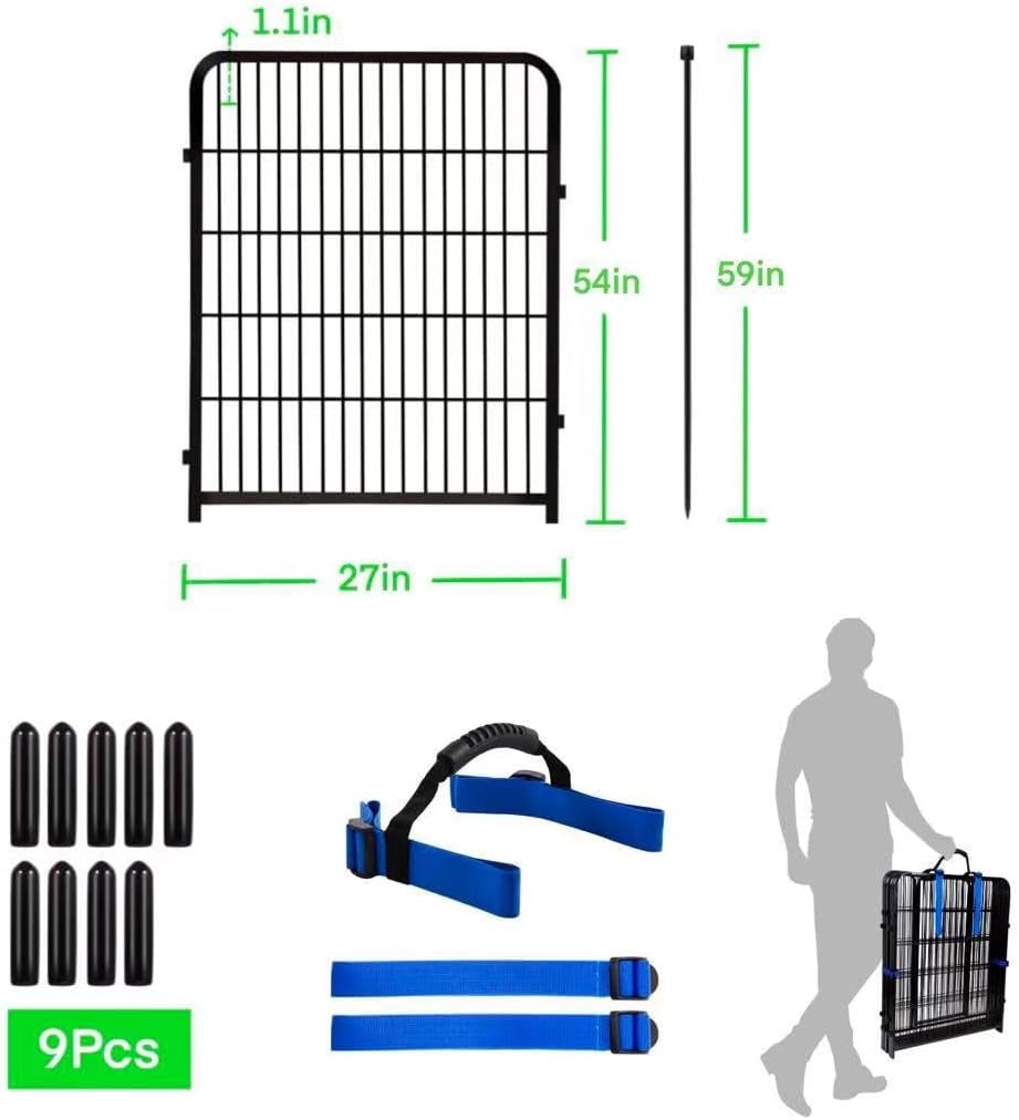Tall Garden Fence Without Gate, 54 in(H) Dog Fences for The Yard, 8 Panels Total 17.7 Ft(L) Outdoor Dogs Fence, Modular Fencing,Dogs Fences Outdoor for Yard. Garden Fencing
