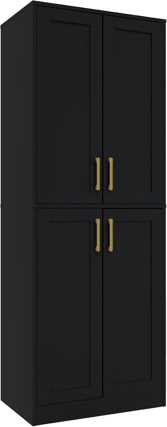 Tall Storage Cabinet with Doors & Shelf for Bathroom, Living Room, Entryway - Black