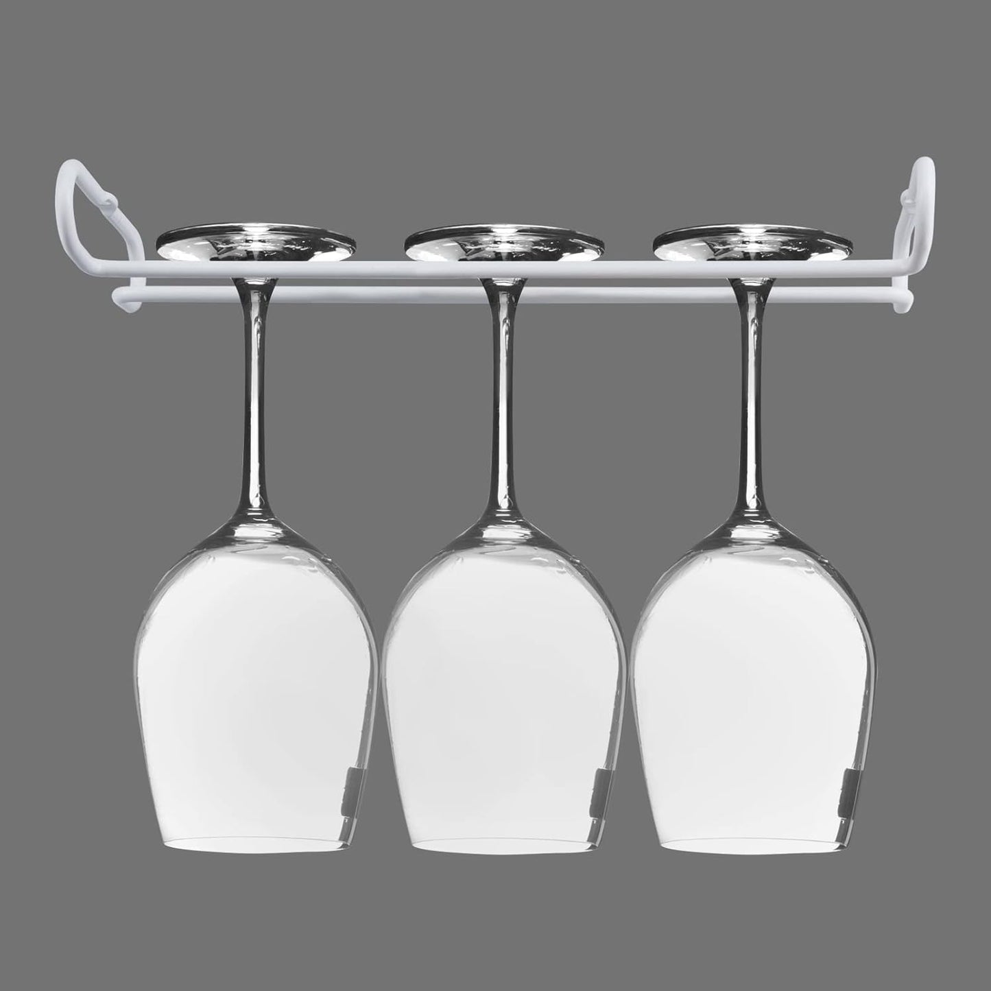 set 2 White Wine Glass Rack Under Cabinet Shelf 10 Inch Stemware Storage Hanging Hanger Organizer Glasses Holder with Drying Under Counter Metal for Kitchen and Bar