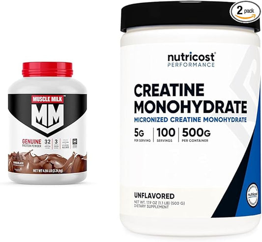Muscle Milk Protein Powder 32g, 2g Sugar, 4.94lb + Nutricost Creatine Monohydrate Micronized Powder 5000mg, 500G