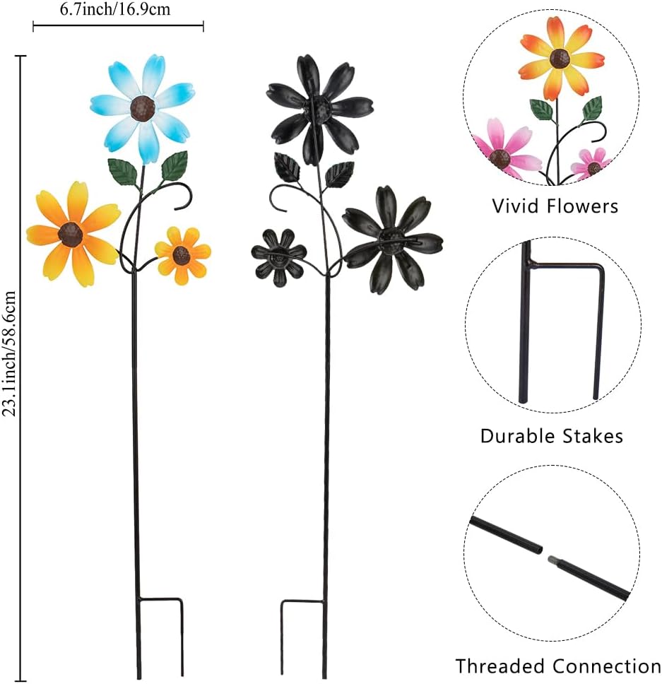 3 Pack Spring Garden Stakes Decor,Metal Flowers Decorative Garden Stakes,Waterproof Metal Yard Art for Outside,Lawn,Patio,Yard(23.1 * 6.7IN)