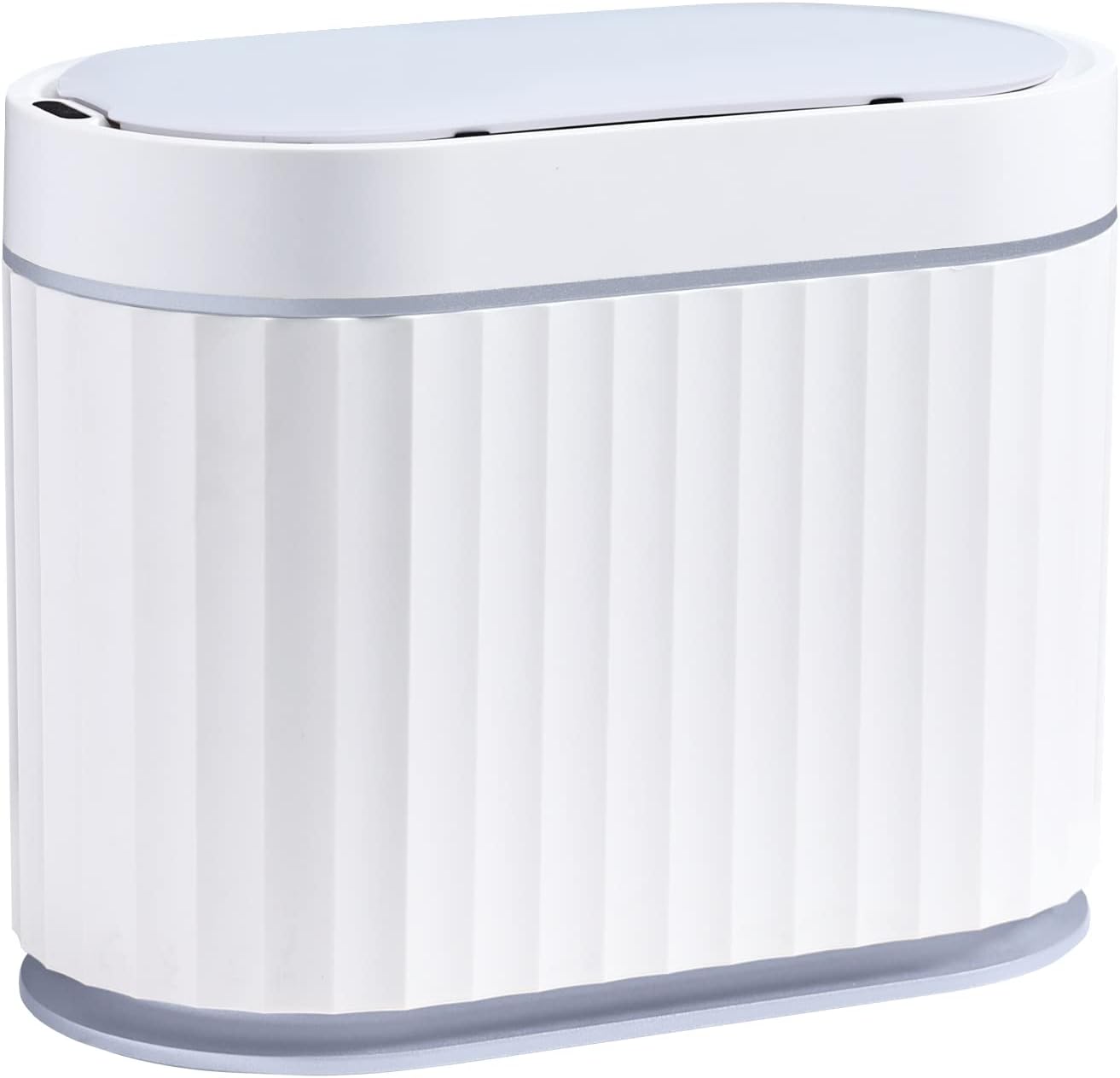 ELPHECO Mini Trash Can with Lid Small Desktop Trash Can with Lid, 5 Liter Automatic Garbage Bin, 1.3 Gallon Motion Sensor Countertop Waste Basket for Bedroom, Office, Bathroom, White with Grey Trim
