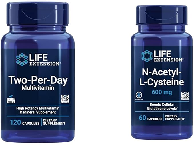 Life Extension Two-Per-Day Multivitamin, Vitamins B, 25 Vitamins, 120 Capsules 600 mg, 60 Capsules