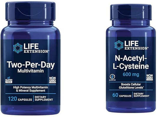 Life Extension Two-Per-Day Multivitamin, Vitamins B, 25 Vitamins, 120 Capsules 600 mg, 60 Capsules
