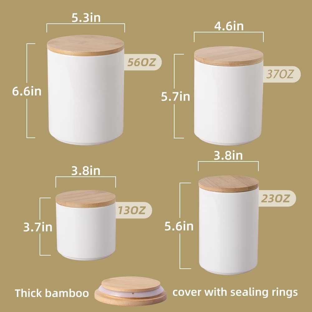 Sweejar Ceramic Kitchen Canister Sets, Porcelain Container for Countertop, Heavy Food Storage Jars with Airthight Seal Bamboo Lid, Servering for Sugar, Coffee Beans, Tea Leaves, Pack of 4（Jade）