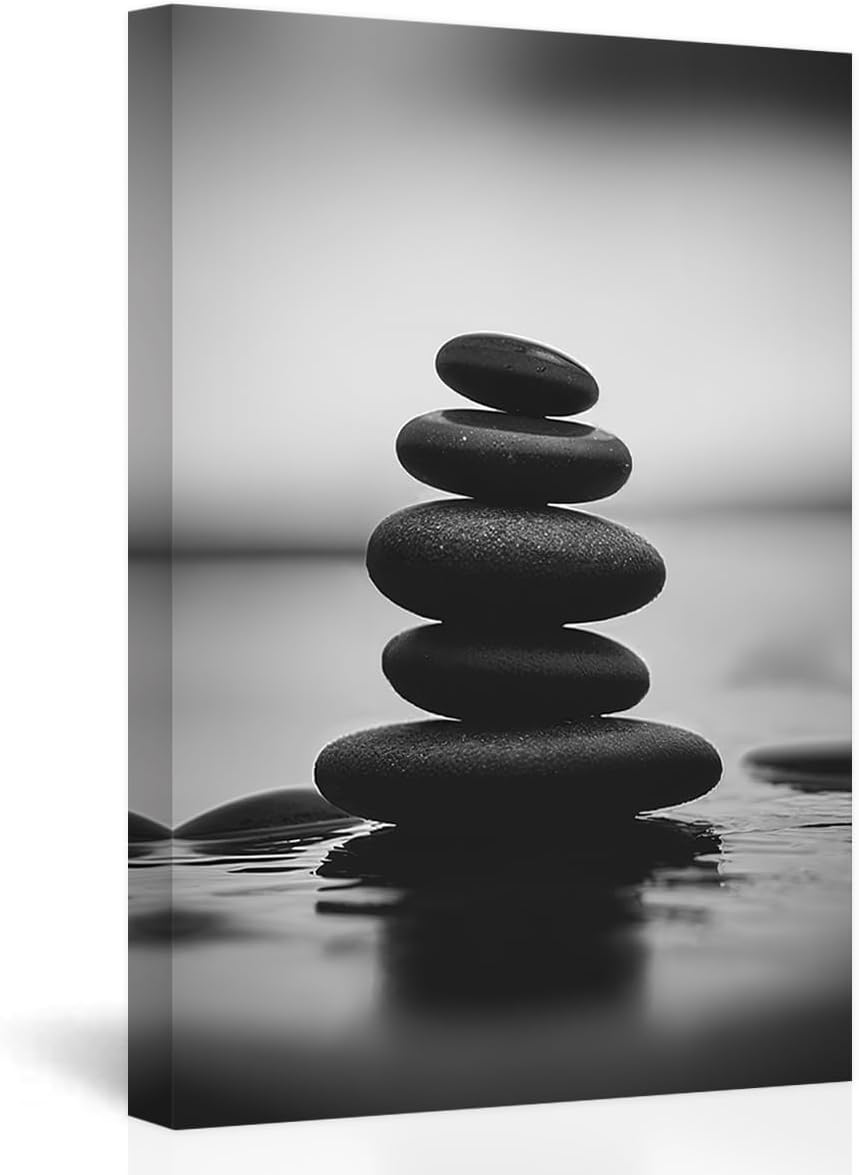 DOARTDO Zen Canvas Wall Art Black and White Zen Stone Picture Print Meditation Relax Spirit Spa Room Bathroom Decor Frame (28.00" x 42.00", Zen Stone - 3)