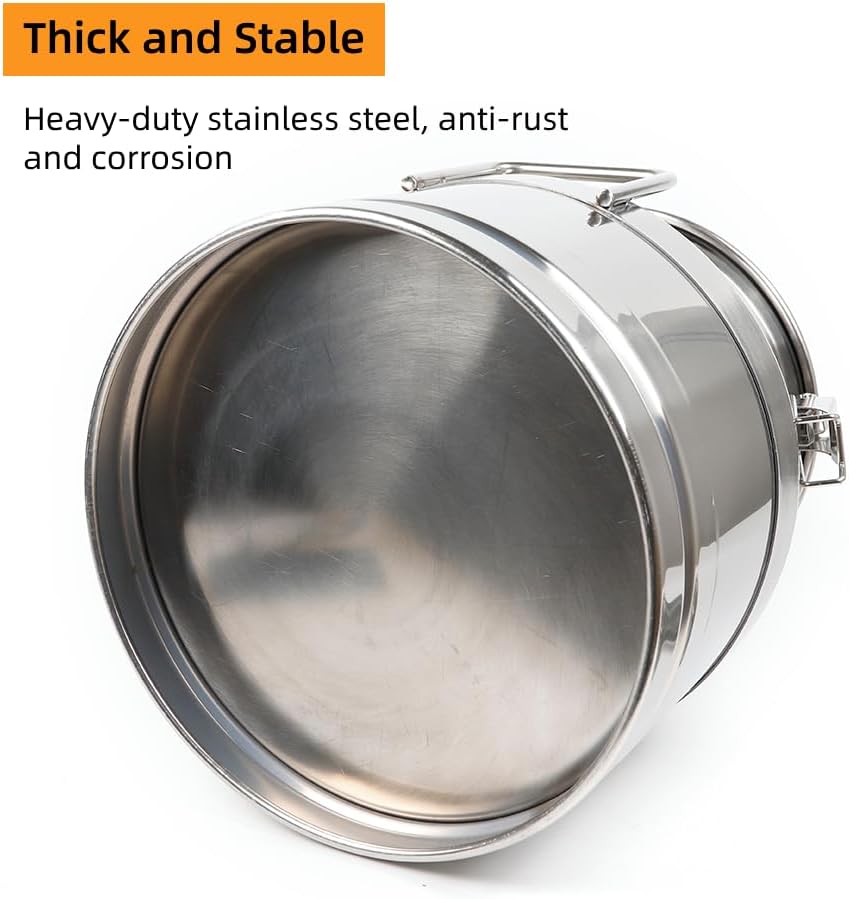 Stainless Steel Milk Can, 40L/10.6 Gallon Heavy Duty Airtight Storage Canister Milk Bucket with Lid, Embedded Silicone Milk Jug Wine Pail Water Cereals Bucket with Three Latches and Two Handles