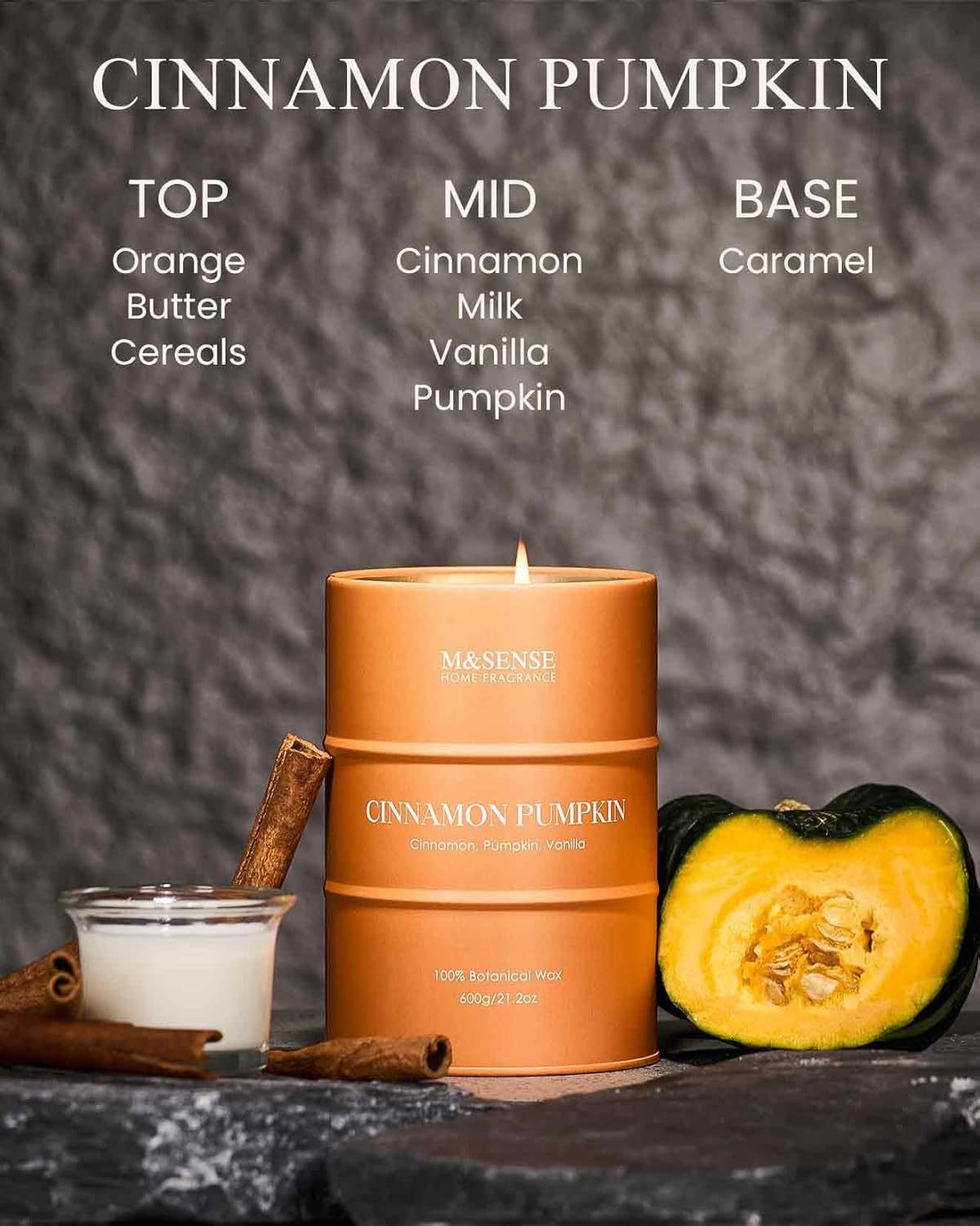 M&SENSE Cinnamon Pumpkin Scented Candles Large, Natural Soy Candles 21.2oz 120 Hour Slow Burning,Aromatherapy Candle for Stress Relief Meditation Relaxing