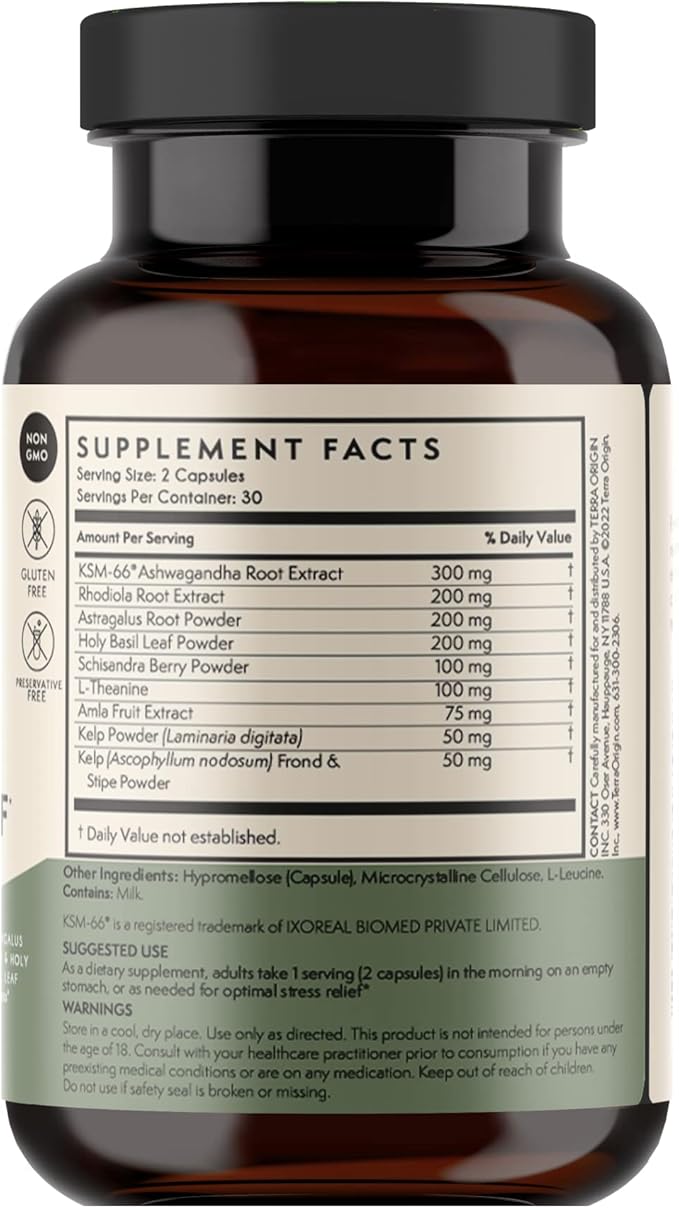 TERRA ORIGIN Healthy Stress Relief Capsules 60 Capsules KSM-66 Organic